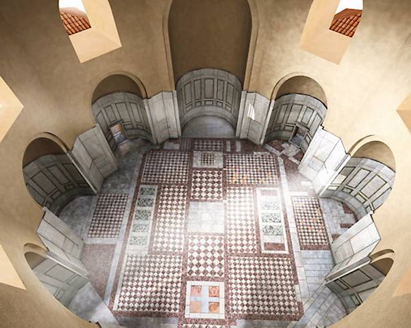 Octagon, marble floor. Reconstruction.