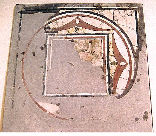 Octagon. Marble floor, emblema.